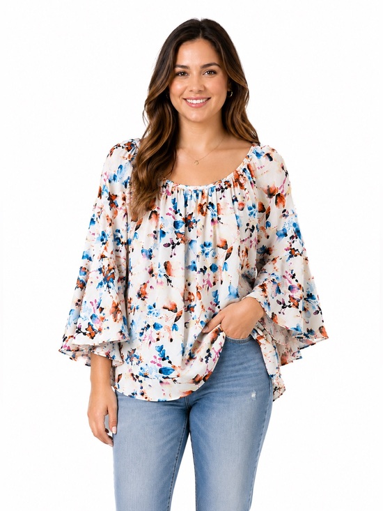 Tops - Floral Off Shoulder Bell Sleeve Top
